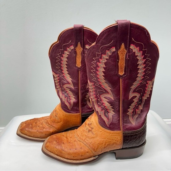 Lucchese Ostrich leather western embroidered cowboy cowgirl boots women's 10